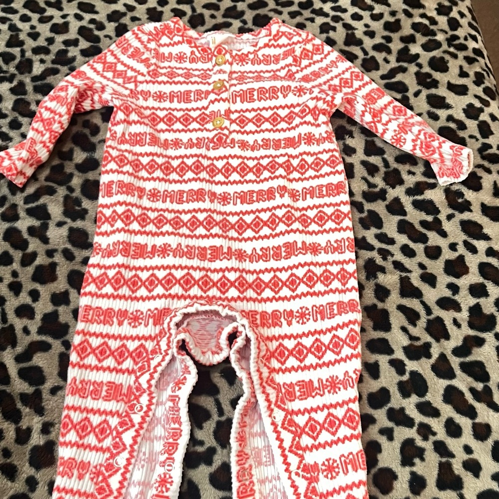 Cat & Jack Red and White Merry Kids Footie